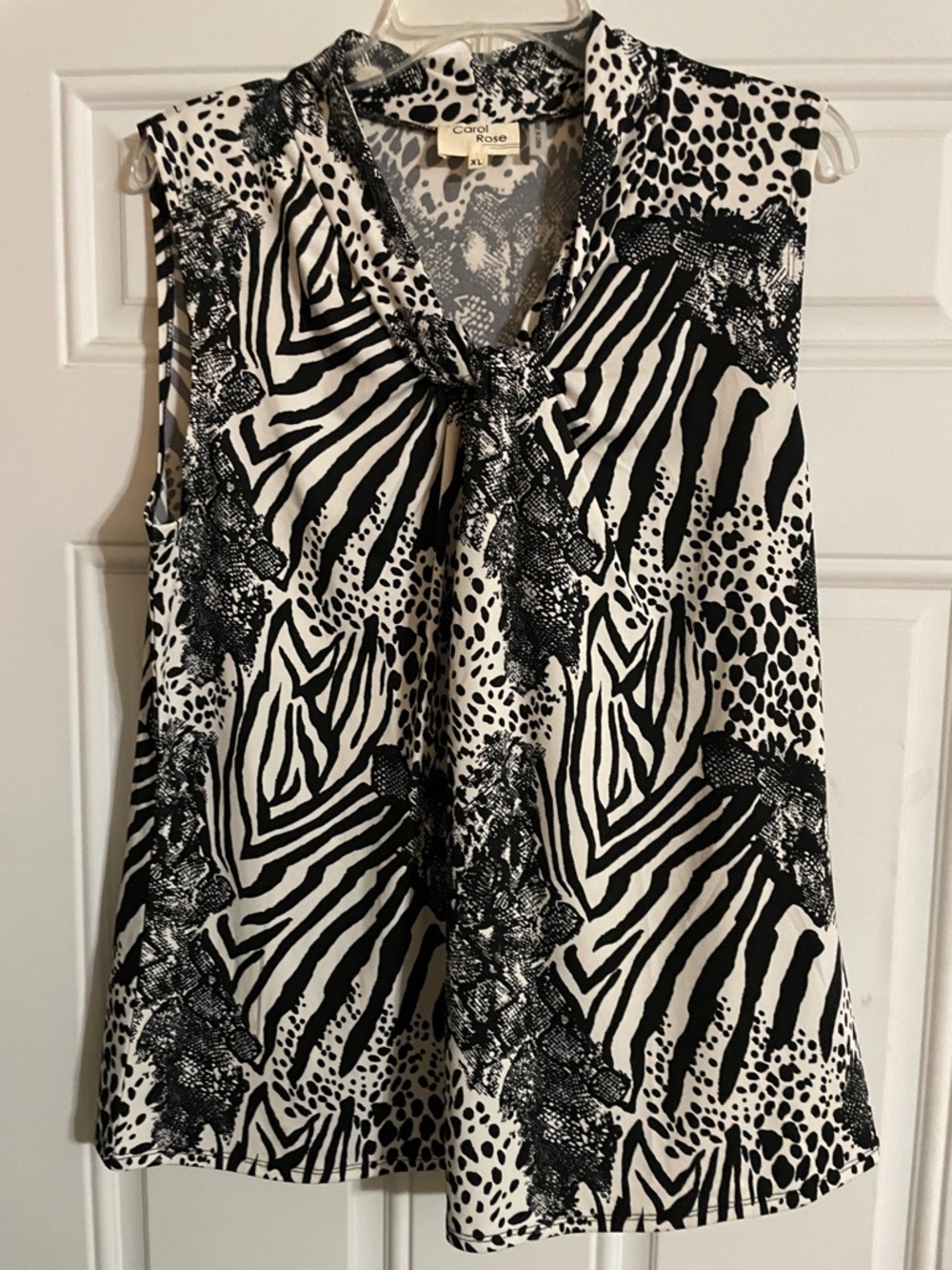 Carol Rose Black and White Animal Print Tie-Neck Camisole